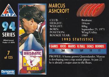 1994 Dynamic AFLPA #7 Marcus Ashcroft Back